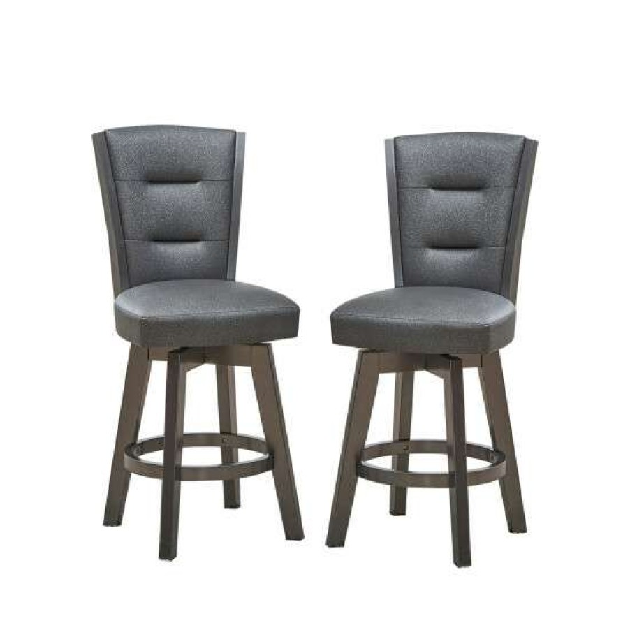 Furniture * | Flash Sale Simple Relax Glitter Grey Faux Leather Bar Chairs, Set Of 2