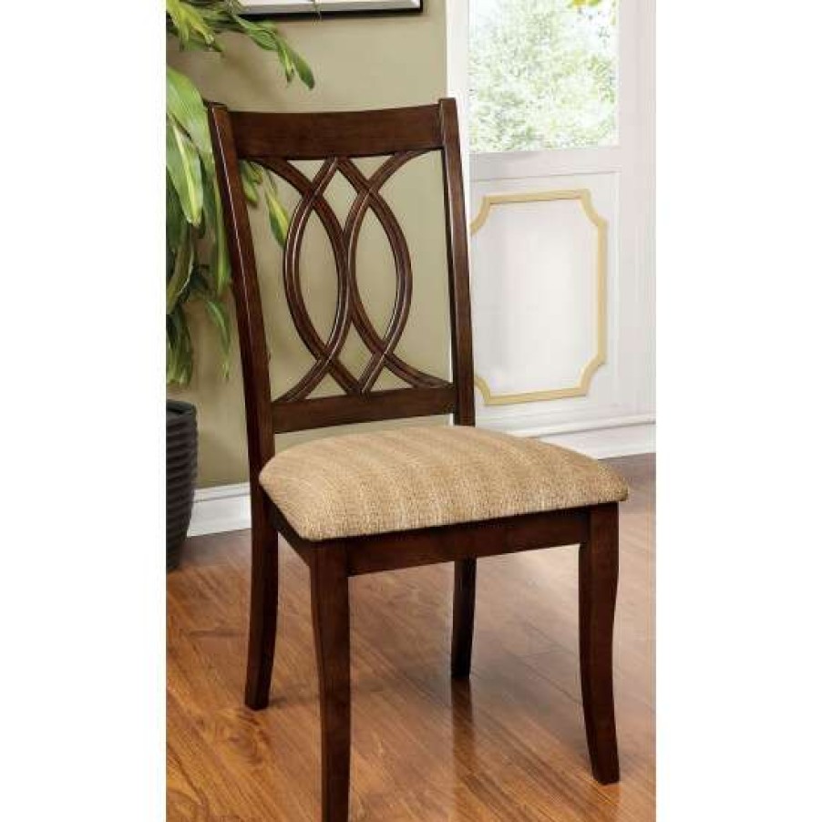 Furniture * | Best Reviews Of Simple Relax Fabric And Wooden Side Chairs In Brown Cherry And Beige