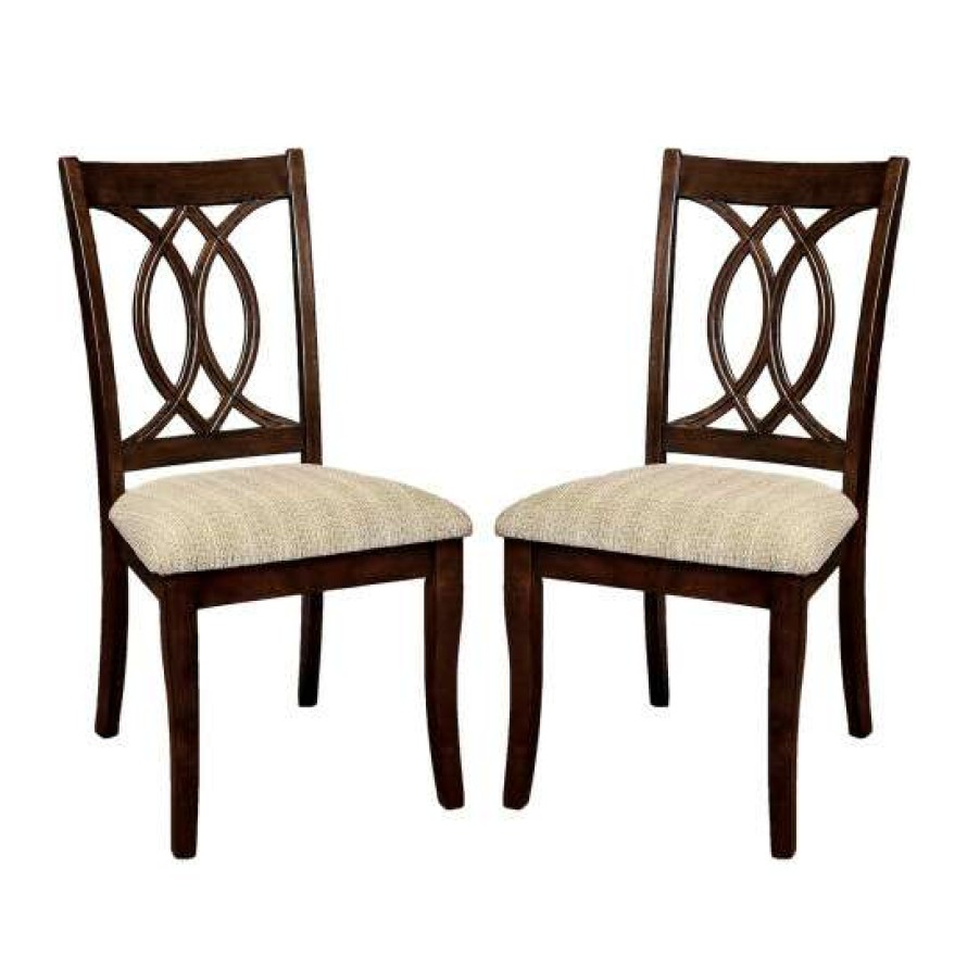 Furniture * | Best Reviews Of Simple Relax Fabric And Wooden Side Chairs In Brown Cherry And Beige