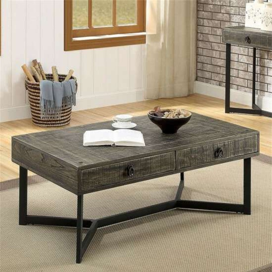 Furniture * | Top 10 Simple Relax Coffee Table With Storage Drawers, Dark Oak And Espresso