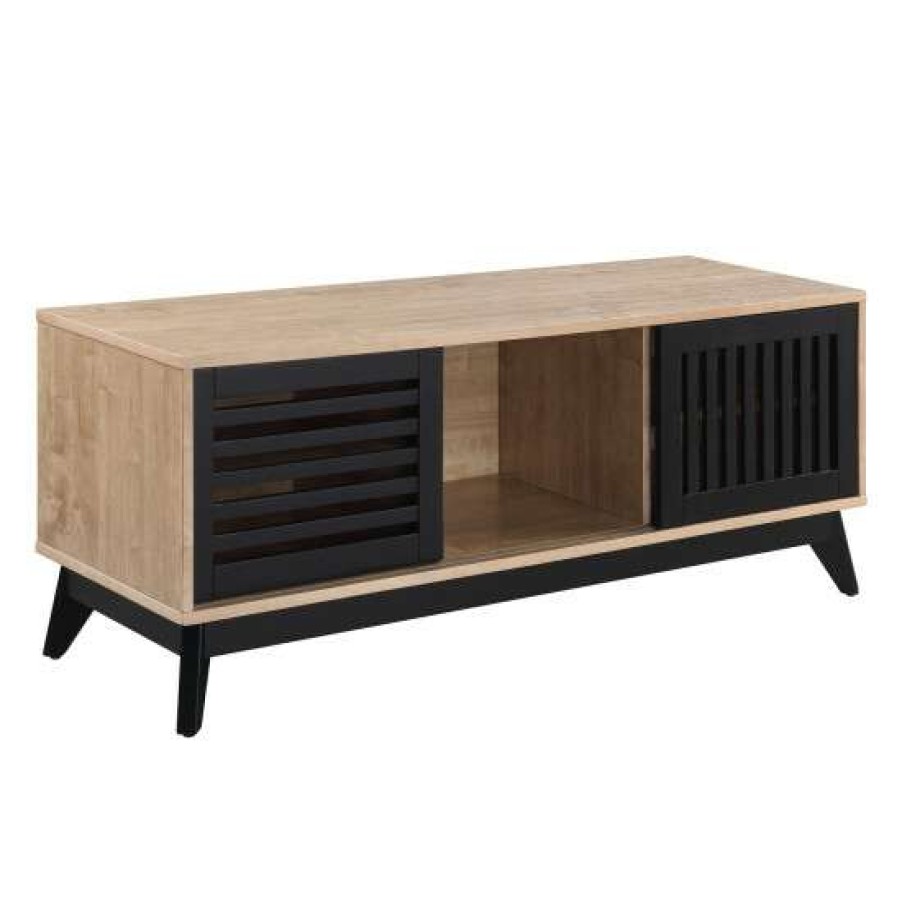 Furniture * | Outlet Simple Relax 2 Doors And 1 Open Compartment Tv Stand In Oak And Espresso