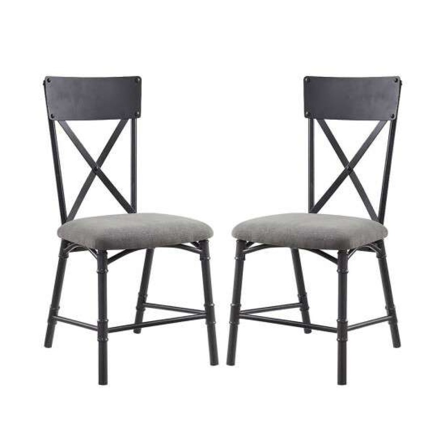 Furniture * | Flash Sale Simple Relax Set Of 2 Side Chair In Gray And Sandy Black Finish