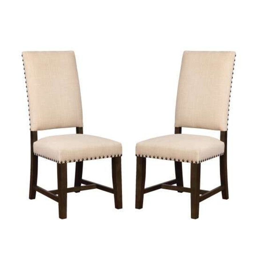 Furniture * | Deals Simple Relax Set Of 2 Fabric Dining Chairs In Smokey Black And Beige