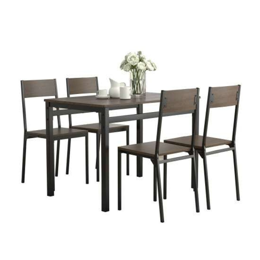 Furniture * | Coupon Simple Relax 5 Piece Dining Set In Ark Brown And Matte Black