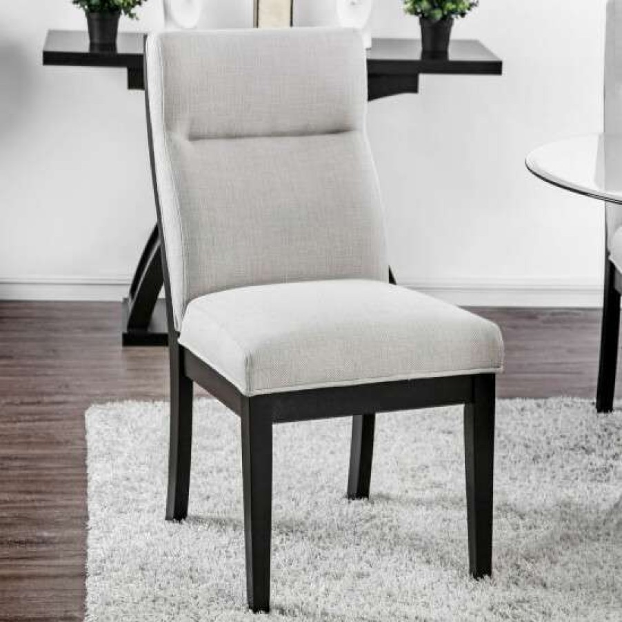 Furniture * | Coupon Simple Relax Set Of 2 Fabric Dining Side Chair In Black And Beige