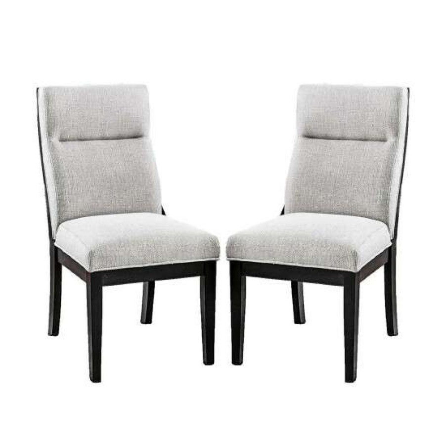 Furniture * | Coupon Simple Relax Set Of 2 Fabric Dining Side Chair In Black And Beige