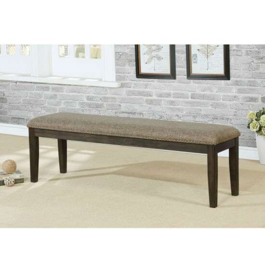 Furniture * | Promo Simple Relax Transitional Style Padded Dining Bench In Espresso And Warm Gray