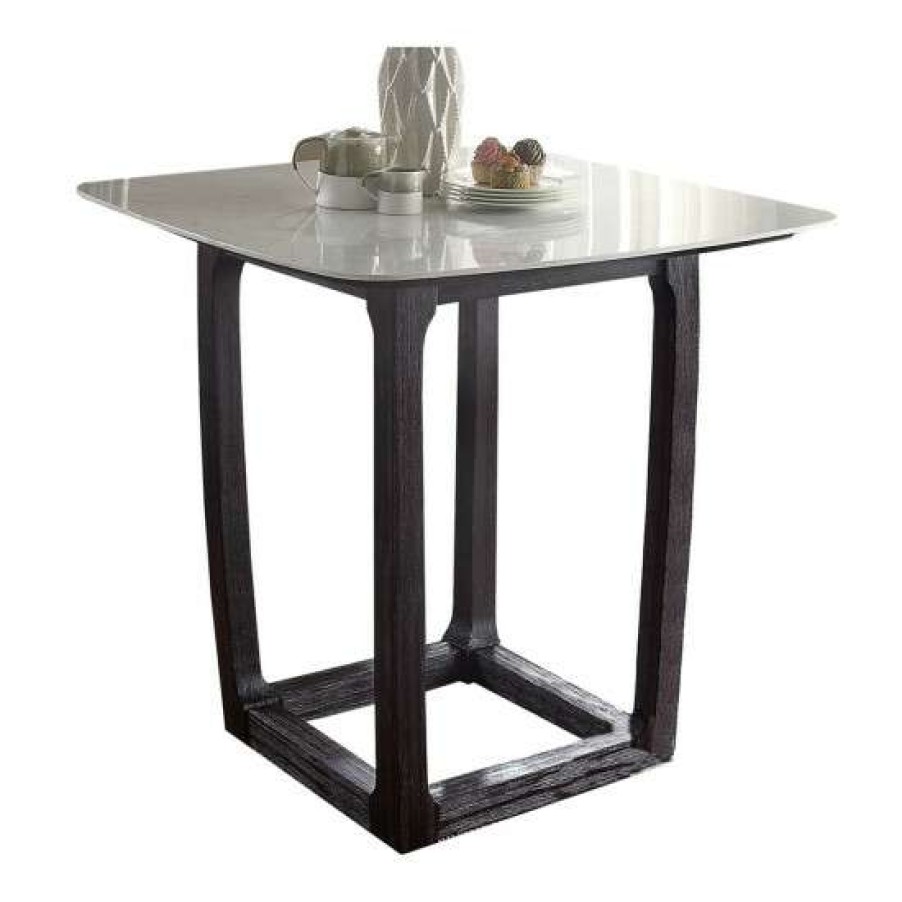 Furniture * | Wholesale Simple Relax Square Marble Counter Height Table In White And Weathered Espresso Finish