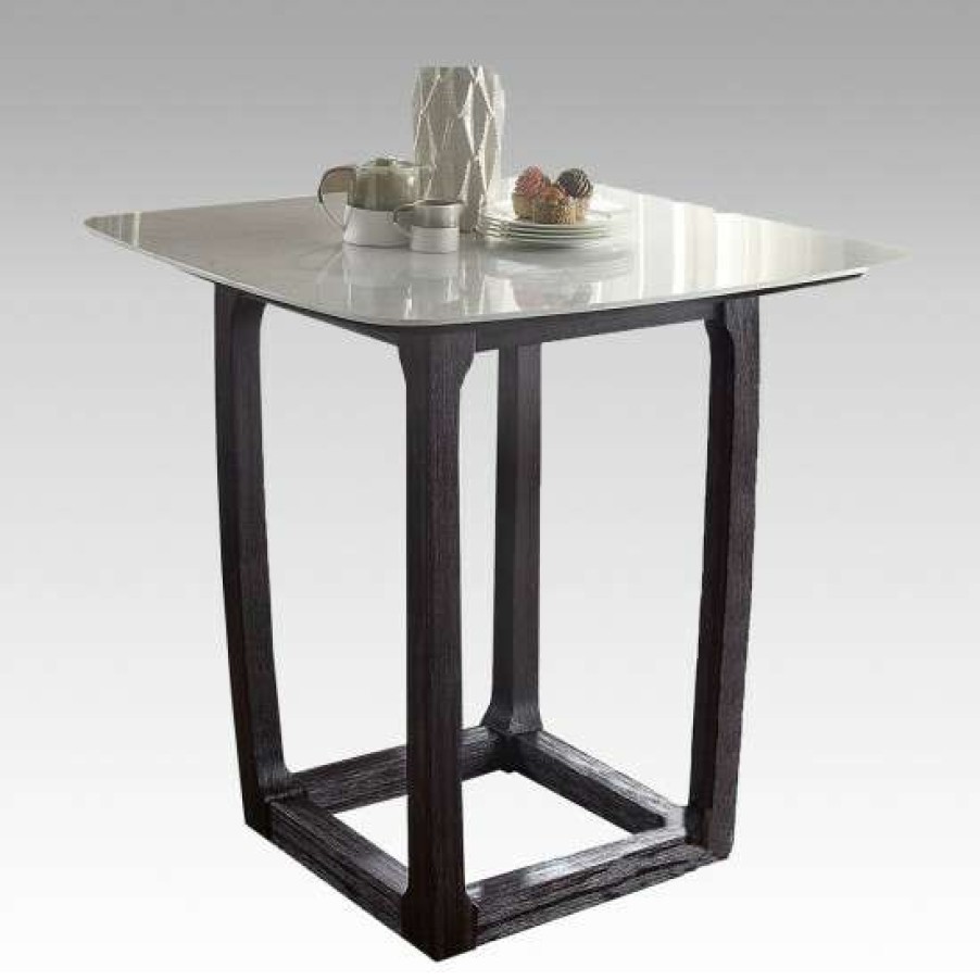 Furniture * | Wholesale Simple Relax Square Marble Counter Height Table In White And Weathered Espresso Finish