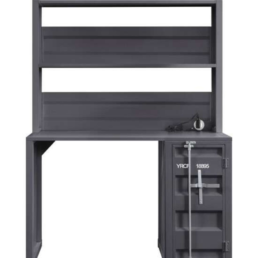 Furniture * | Promo Simple Relax Container Design Metal Writing Desk With Hutch In Gunmetal