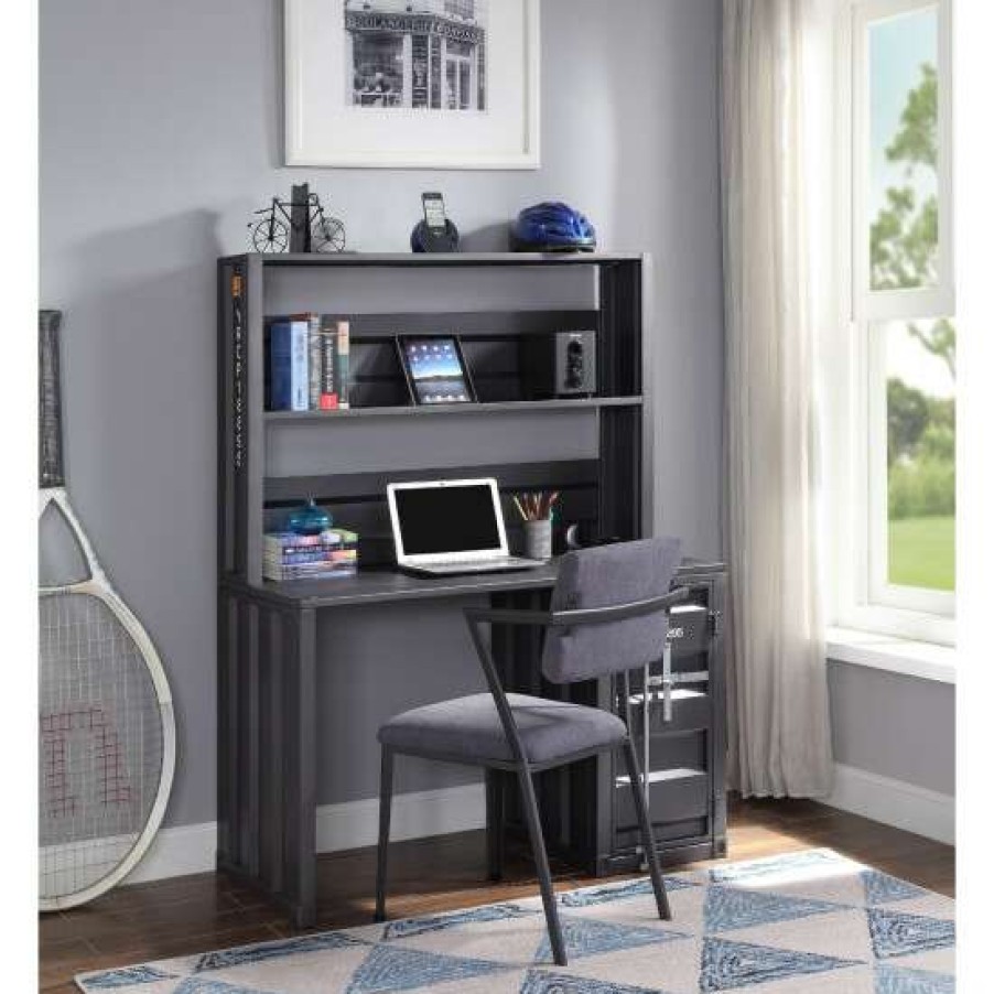 Furniture * | Promo Simple Relax Container Design Metal Writing Desk With Hutch In Gunmetal