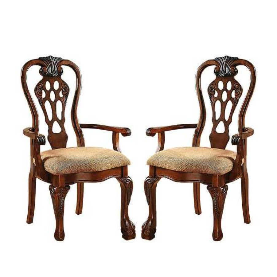 Furniture * | Flash Sale Simple Relax Pack Of 2 Fabric Dining Arm Chair In Cherry And Beige