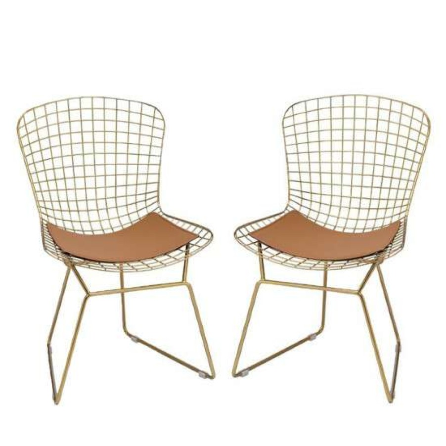 Furniture * | Buy Simple Relax Set Of 2 Contemporary Side Chair In Gold