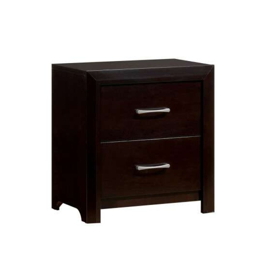 Furniture * | Best Pirce Simple Relax Wooden Nightstand With Nickel Bar Pulls, Espresso