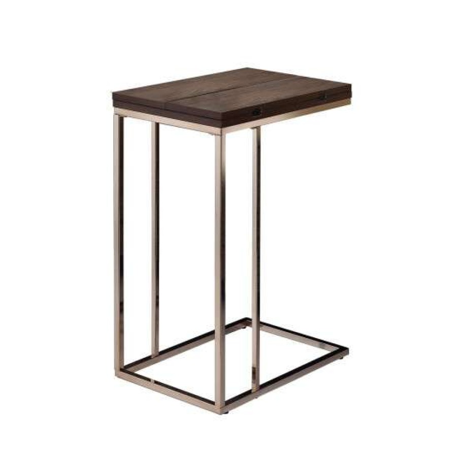 Furniture * | Best Pirce Simple Relax Snack Table With Expandabletop In Chestnut And Chrome