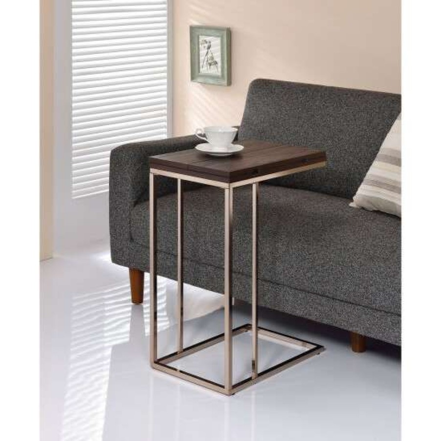 Furniture * | Best Pirce Simple Relax Snack Table With Expandabletop In Chestnut And Chrome