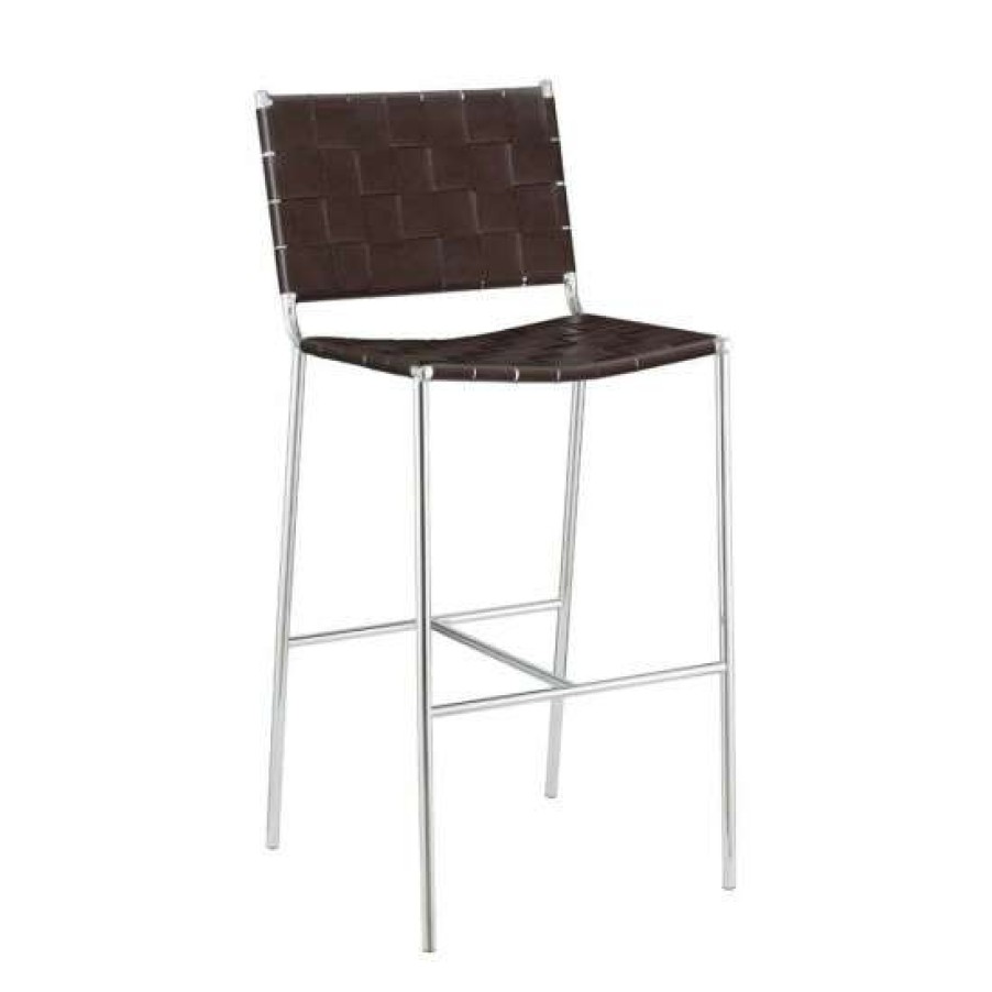 Furniture * | Best Deal Simple Relax Metal Base Bar Stool With Plastic Seat And Back In Brown And Chrome