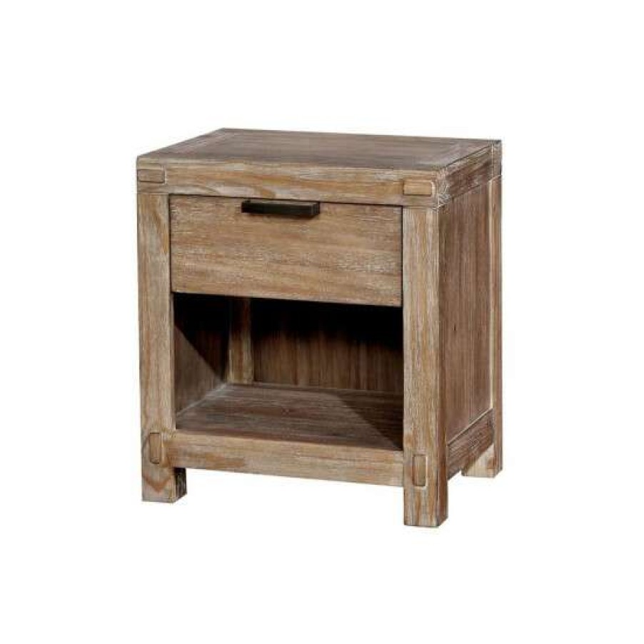 Furniture * | Flash Sale Simple Relax Wooden Nightstand With One Drawer In Weathered Light Oak