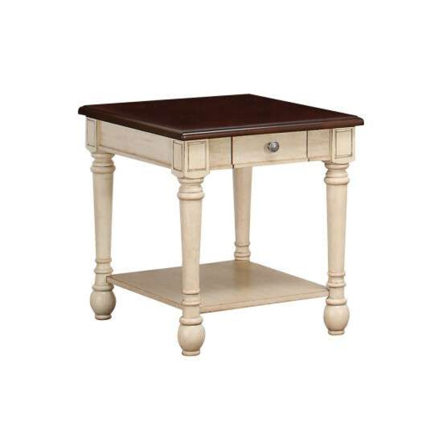 Furniture * | Discount Simple Relax Rectangular Wood End Table, Dark Brown And Antique White