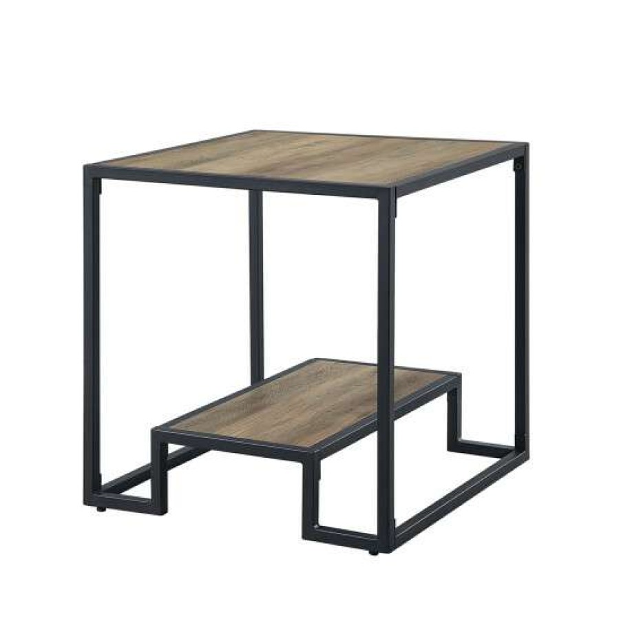 Furniture * | New Simple Relax 1 Open Shelf Wooden Top End Table With Metal Frame In Rustic Oak And Black