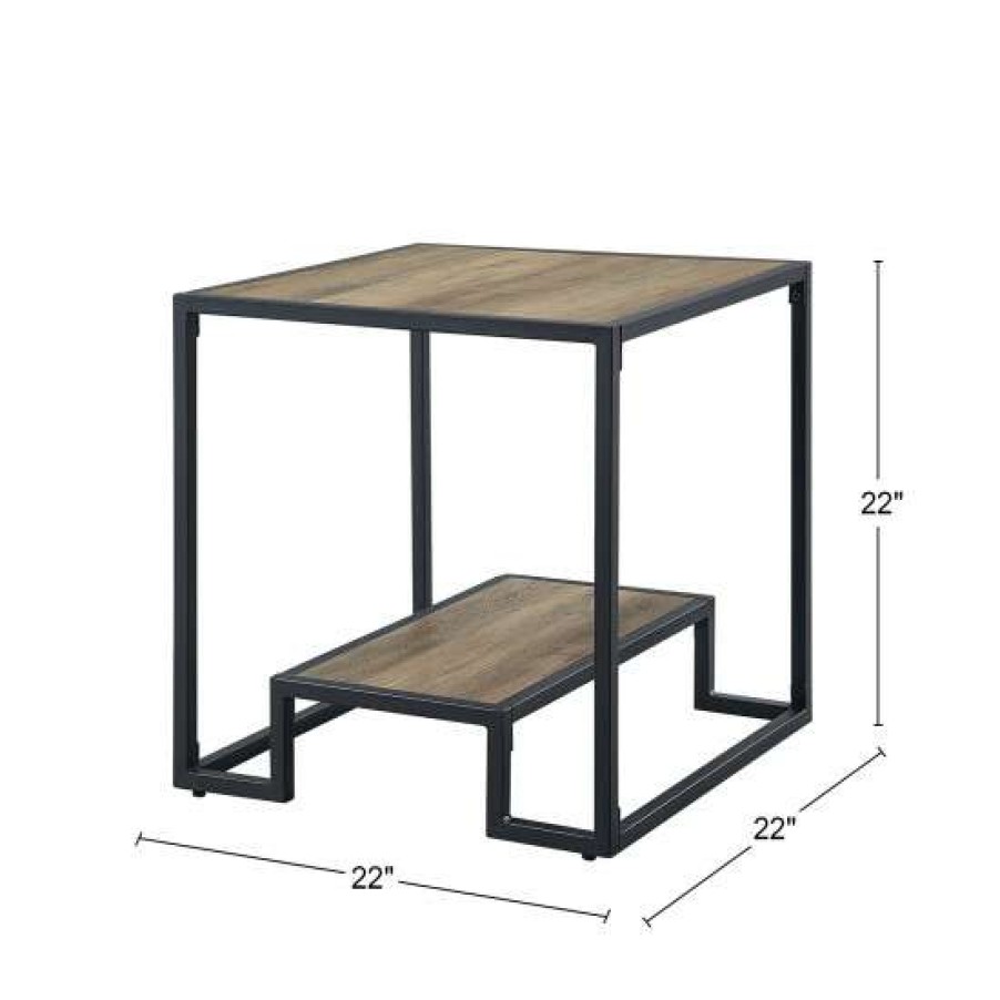 Furniture * | New Simple Relax 1 Open Shelf Wooden Top End Table With Metal Frame In Rustic Oak And Black