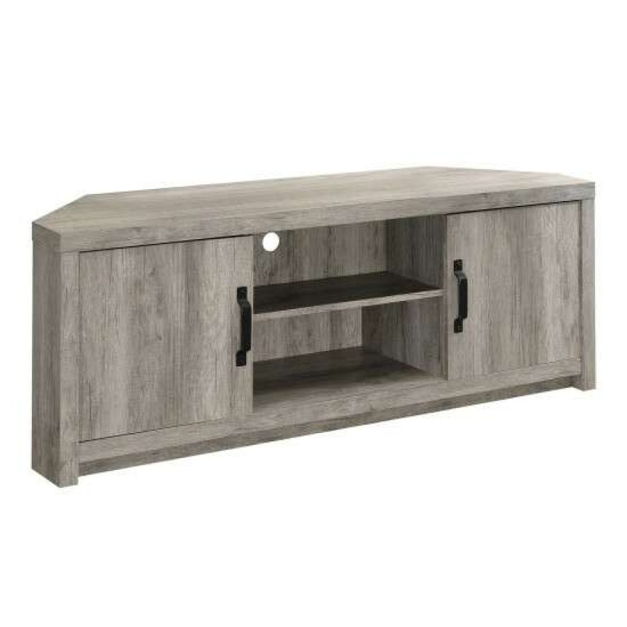 Furniture * | Promo Simple Relax 2 Doors Tv Console In Grey Driftwood And Black