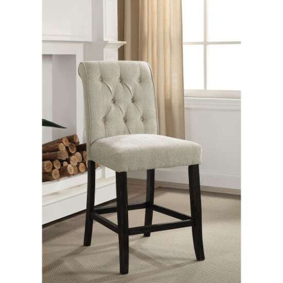 Furniture * | Cheap Simple Relax Set Of 2 Dining Chair In Beige And Antique Black Counter Height