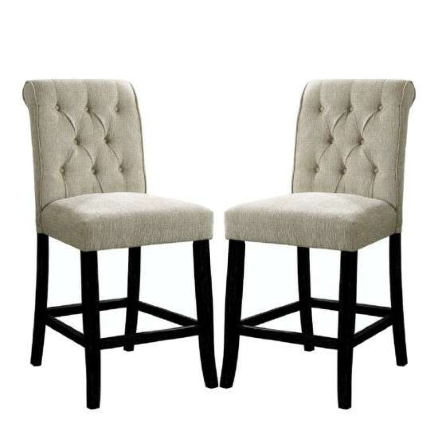 Furniture * | Cheap Simple Relax Set Of 2 Dining Chair In Beige And Antique Black Counter Height