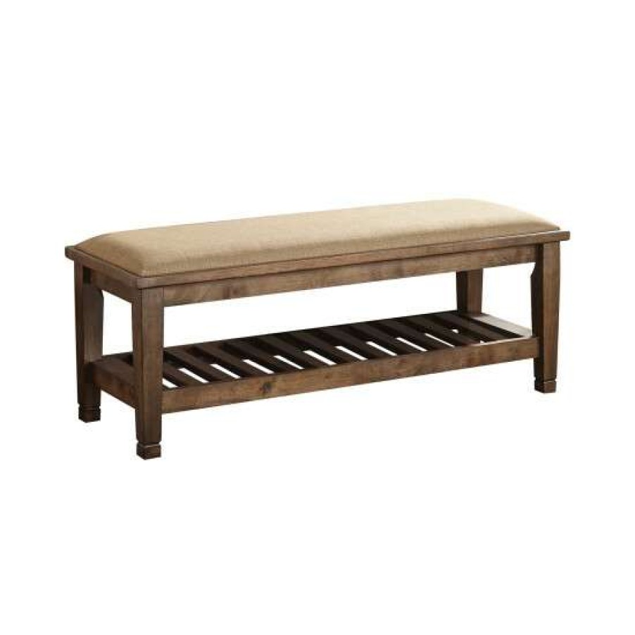 Furniture * | Cheap Simple Relax Fabric And Wood Bench In Beige And Burnished Oak