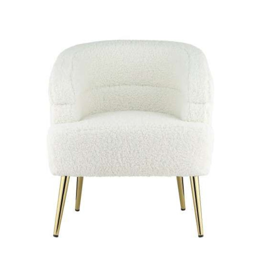 Furniture * | Top 10 Simple Relax Upholstered Accent Chair With Gold Legs In White