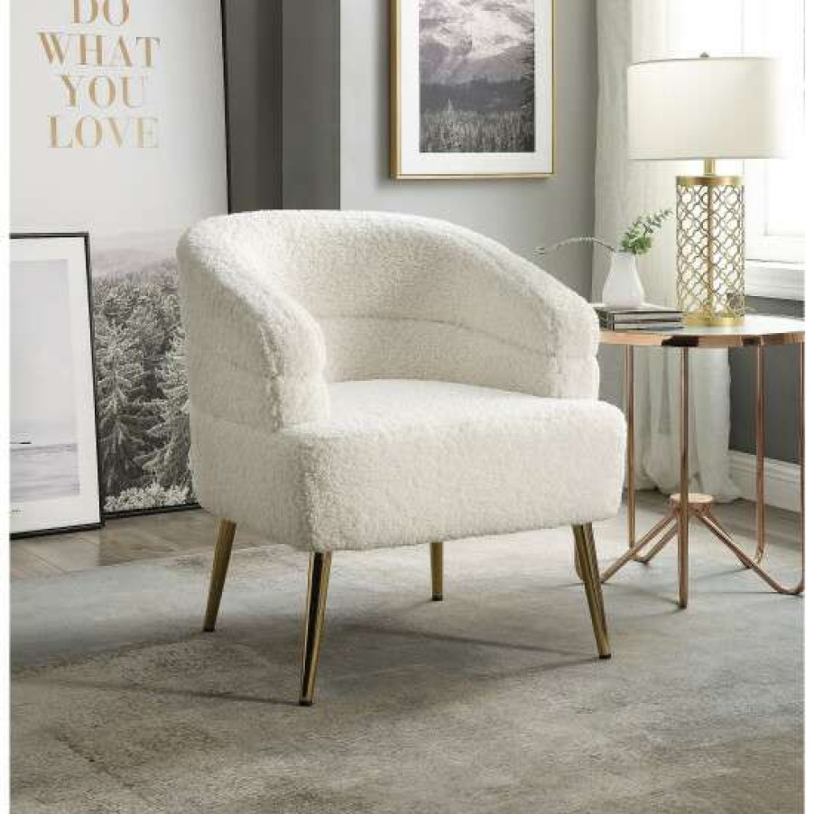 Furniture * | Top 10 Simple Relax Upholstered Accent Chair With Gold Legs In White