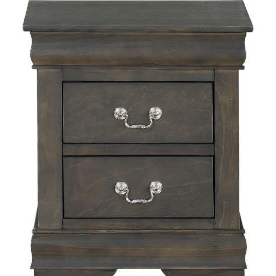 Furniture * | Hot Sale Simple Relax 2 Drawers Wood Nightstand With Metal Handle In Dark Gray