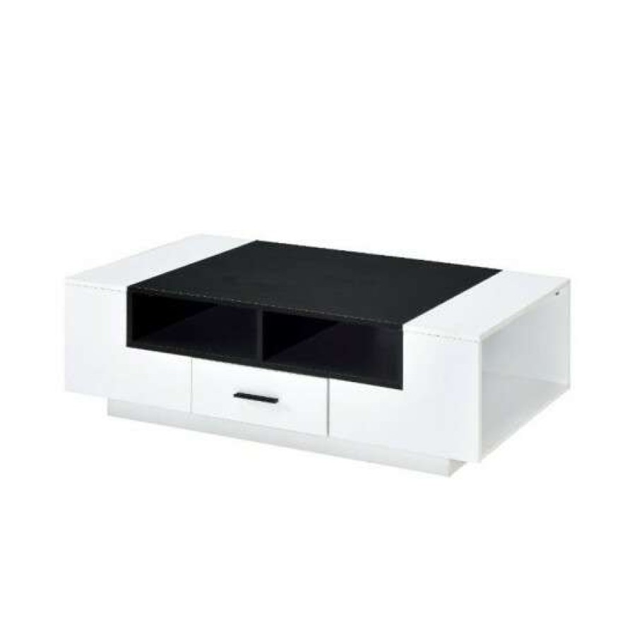 Furniture * | Brand New Simple Relax One Drawer Wooden Coffee Table In White And Black Finish