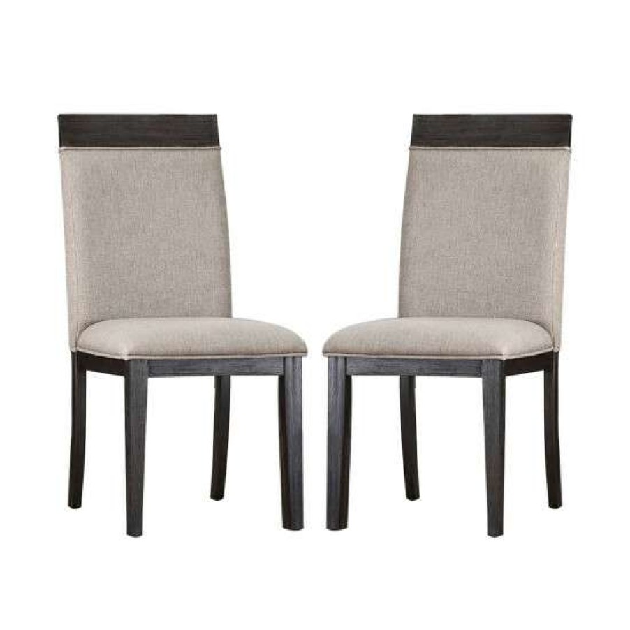 Furniture * | Discount Simple Relax Set Of 2 Fabric Dining Side Chair In Espresso And Beige