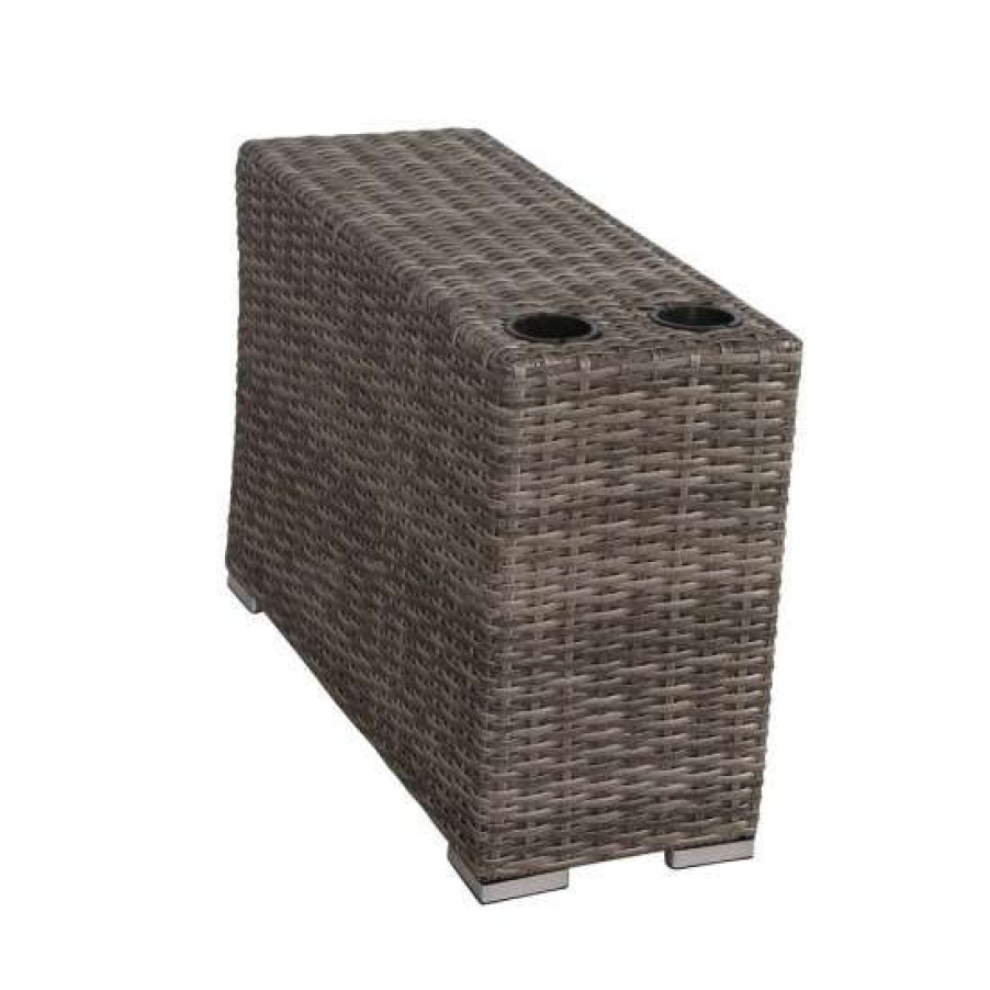 Garden & Patio * | Best Deal Simple Relax Outdoor Side Table With Two Cup Holders In Mixed Gray