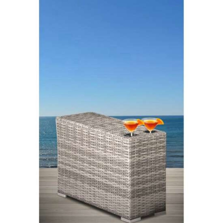 Garden & Patio * | Best Deal Simple Relax Outdoor Side Table With Two Cup Holders In Mixed Gray