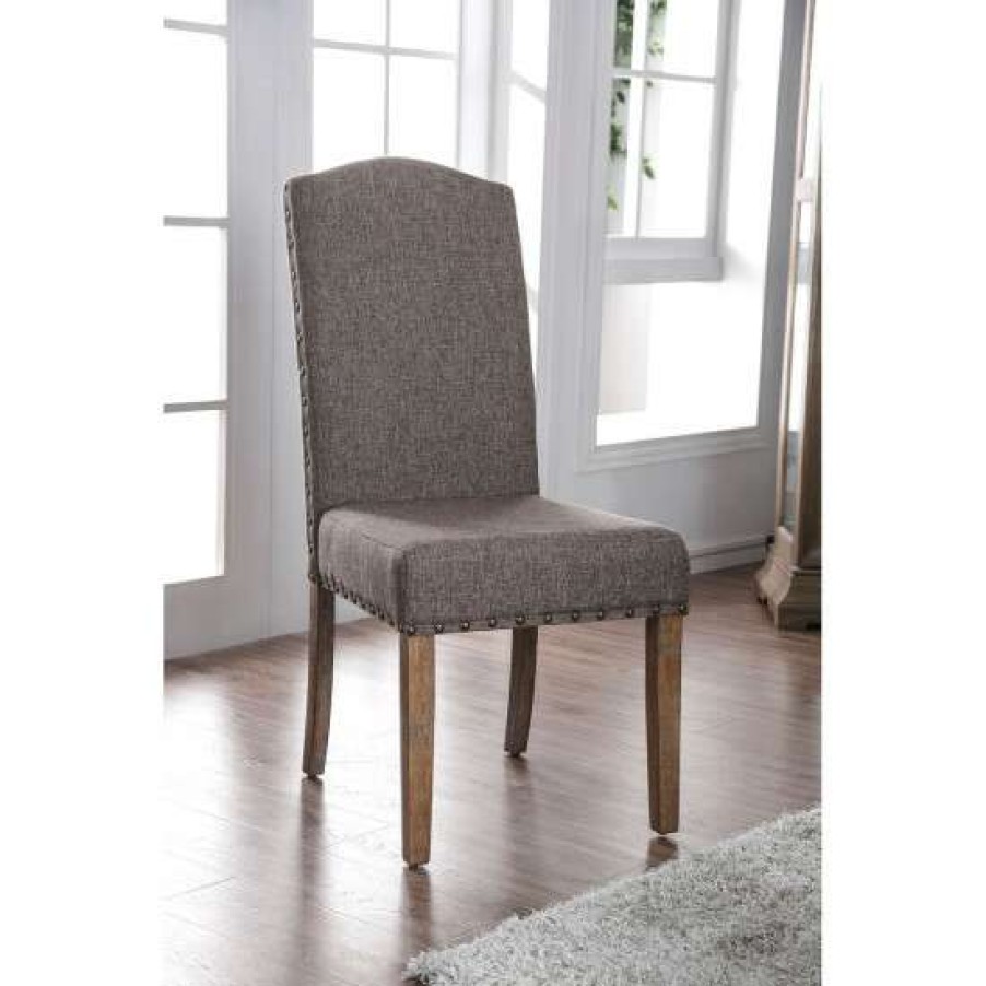 Furniture * | Cheapest Simple Relax Set Of 2 Dining Side Chair In Natural And Brown Finish