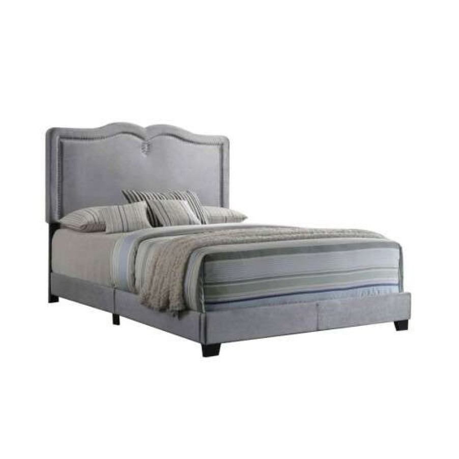 Furniture * | Discount Simple Relax Velvet Upholstered Queen Bed With Arched Headboard In Gray Finish