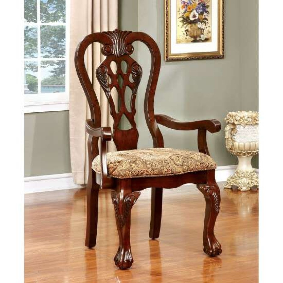 Furniture * | Best Reviews Of Simple Relax Set Of 2 Fabric Dining Arm Chair In Brown Cherry