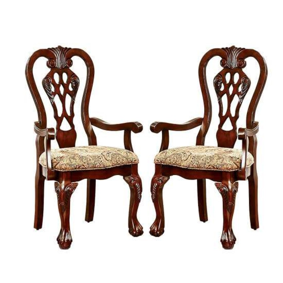 Furniture * | Best Reviews Of Simple Relax Set Of 2 Fabric Dining Arm Chair In Brown Cherry