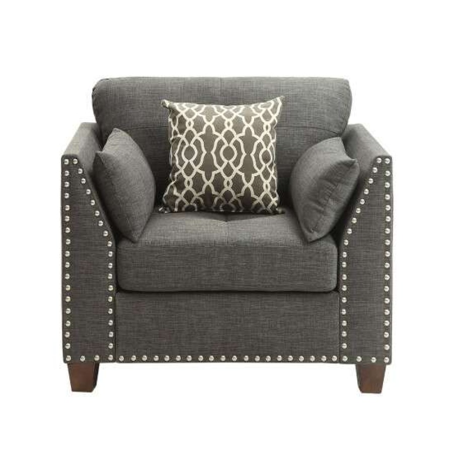 Furniture * | Coupon Simple Relax Linen Upholstered Accent Chair With 3 Pillows In Light Charcoal