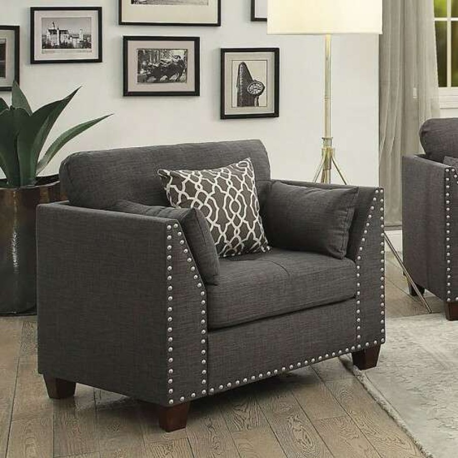 Furniture * | Coupon Simple Relax Linen Upholstered Accent Chair With 3 Pillows In Light Charcoal