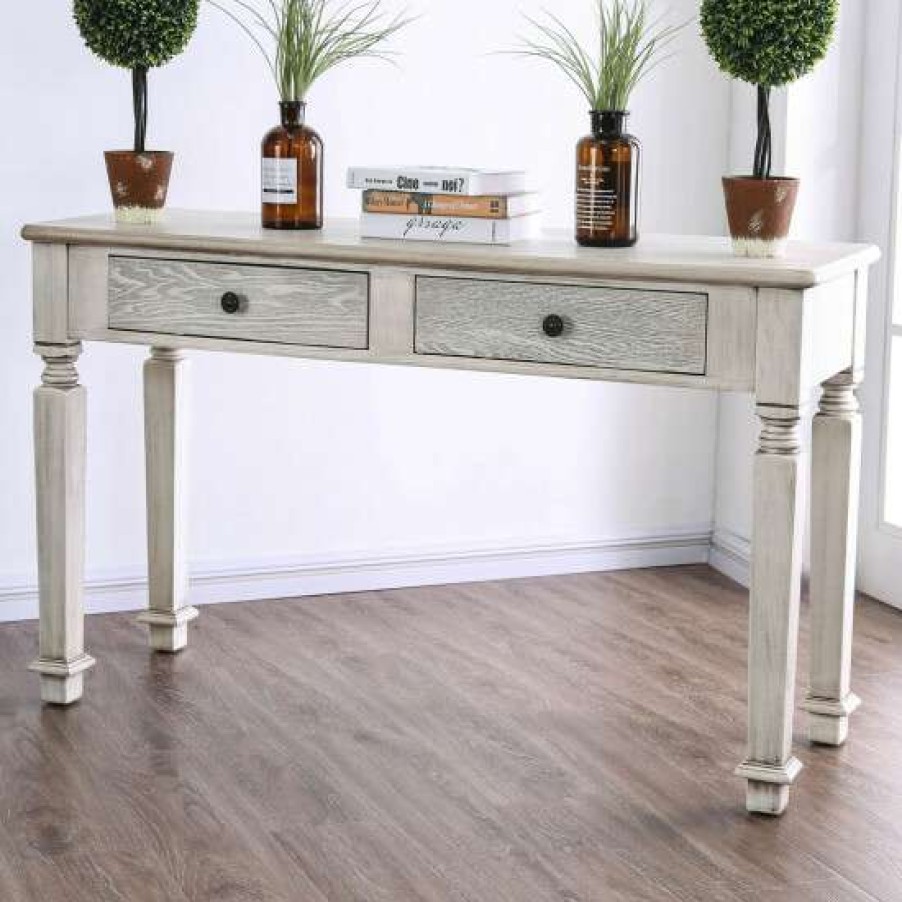 Furniture * | Flash Sale Simple Relax Wooden Sofa Table With Four Drawers In Antique White