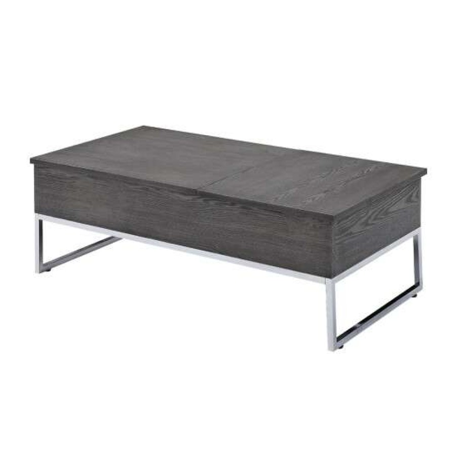 Furniture * | Cheapest Simple Relax Wood Coffee Table With Lift Top In Gray Oak And Chrome