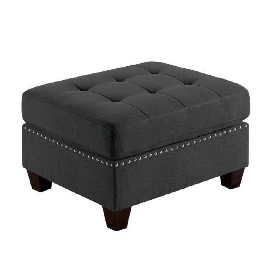 Furniture * | Budget Simple Relax Linen-Like Fabric Upholstered Modular Ottoman With Nailhead Trim In Black