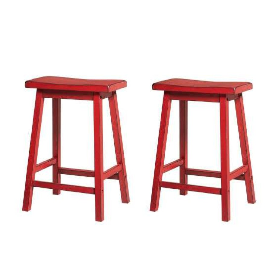 Furniture * | Budget Simple Relax Set Of 2 Wood Bar Stools Antique Yellow