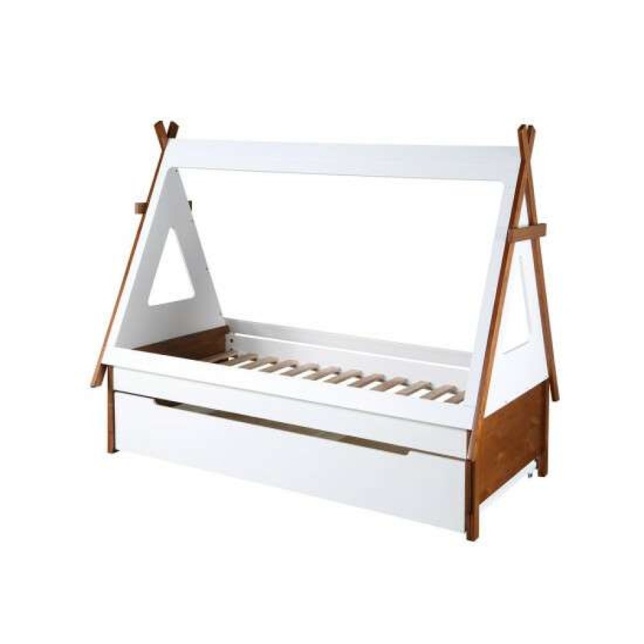 Furniture * | Wholesale Simple Relax Wood Twin Bed With Special Shape Design In Oak And White Finish