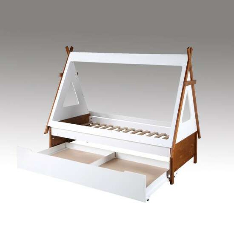 Furniture * | Wholesale Simple Relax Wood Twin Bed With Special Shape Design In Oak And White Finish