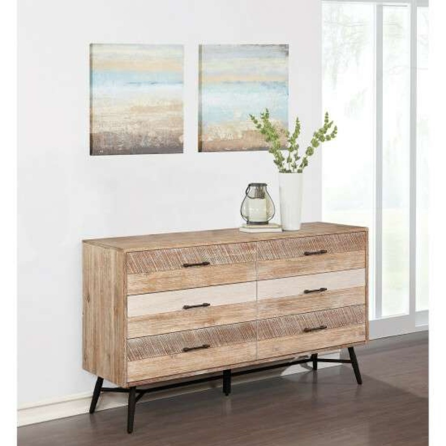 Furniture * | Best Deal Simple Relax 2 Drawers Nightstand With Metal Handles In Rough Sawn Multi