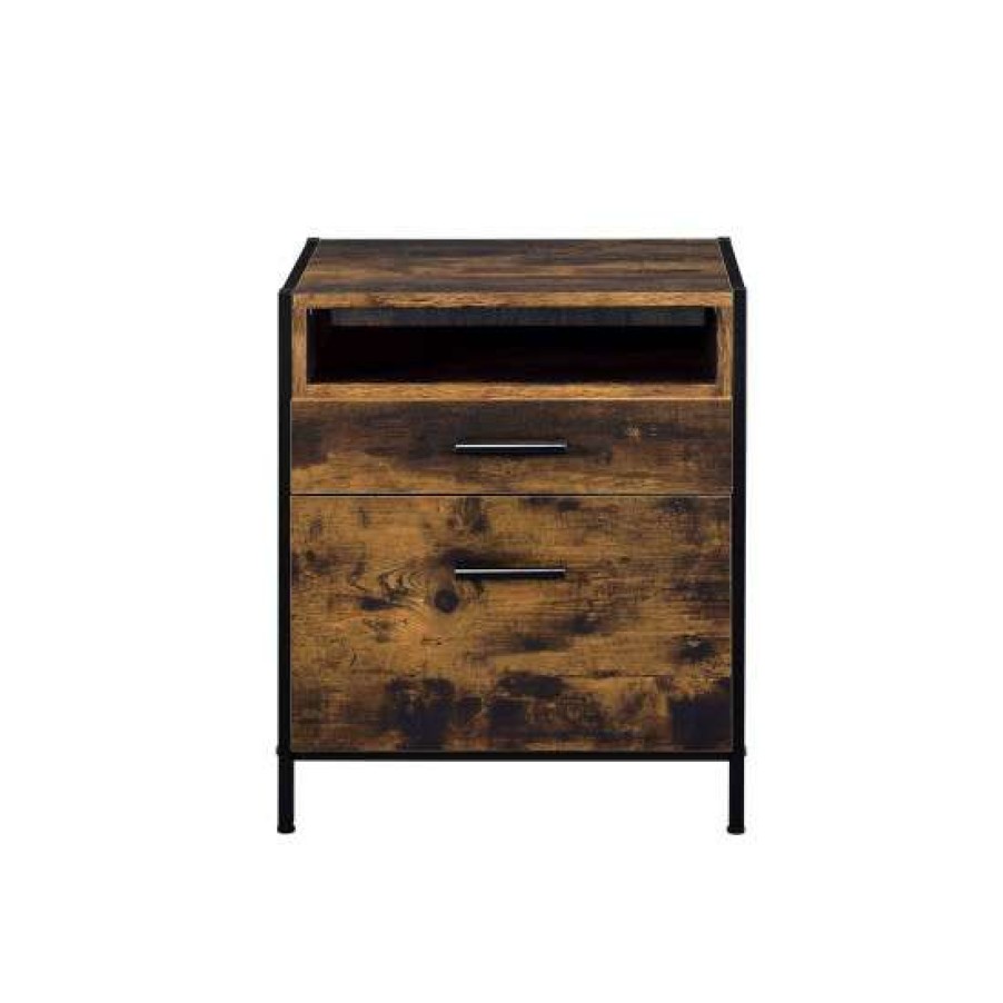 Furniture * | Brand New Simple Relax 2 Drawers Wooden And Metal Nightstand In Rustic Oak And Black